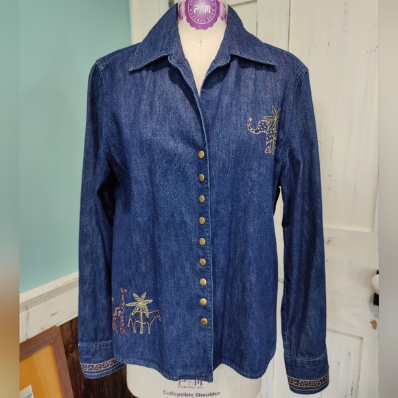 Christopher & Banks Jean Jacket with animal embroidery details - Picture 1 of 11